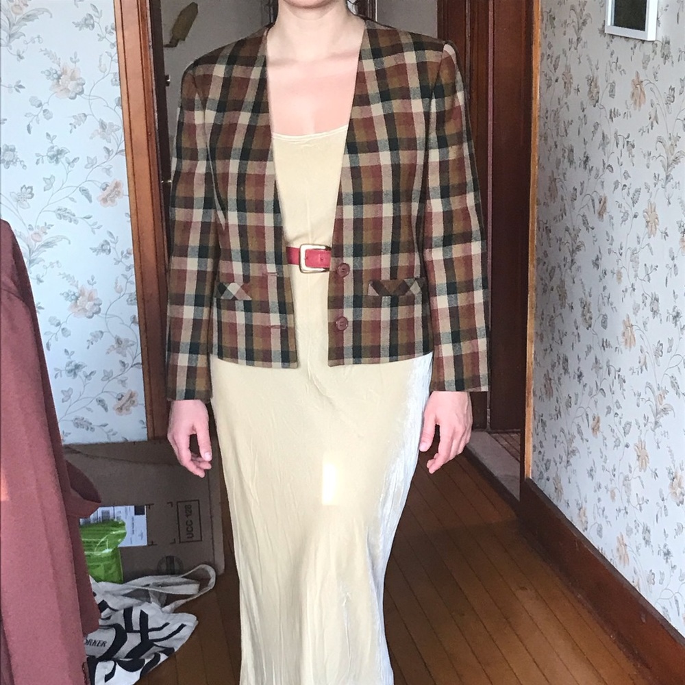 100% Wool Vintage Plaid Blazer - Size S